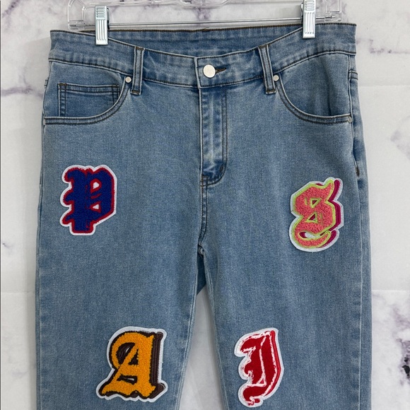 Vintage Parasite Slime Flu Letter Patch Skinny Jeans Size 32 - Picture 4 of 12